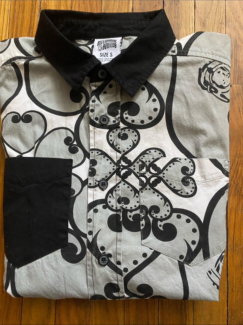 Billionaire Boys Club Black & Gray Heart Motif Button-Down Shirt